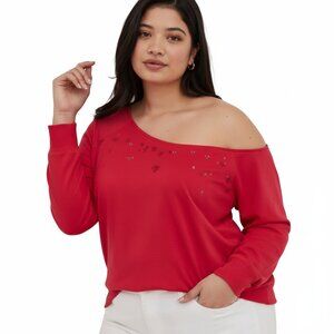 Torrid Vibrant Pink Floral Embroidered Off-Shoulder Sweatshirt Top 4X